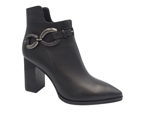 Loretta Vitale KR043-CX888-P031 Black Ankle Boots with Block Heel & Chain Detail