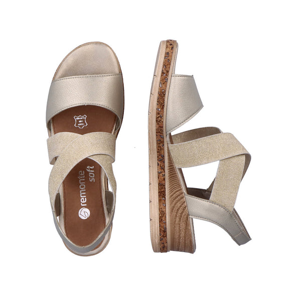 Remonte D3066-90 Metallic & Gold Wedge Sandals with Slingback Strap