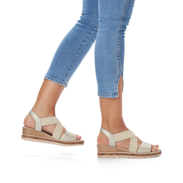 Remonte D3066-90 Metallic & Gold Wedge Sandals with Slingback Strap
