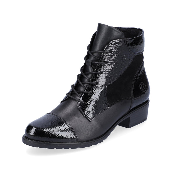 Remonte D6882-01 Black Suede & Patent Ankle Boots