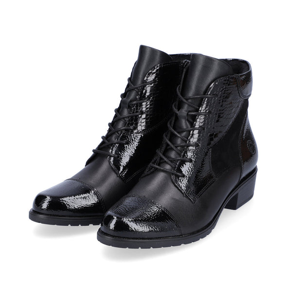 Remonte D6882-01 Black Suede & Patent Ankle Boots