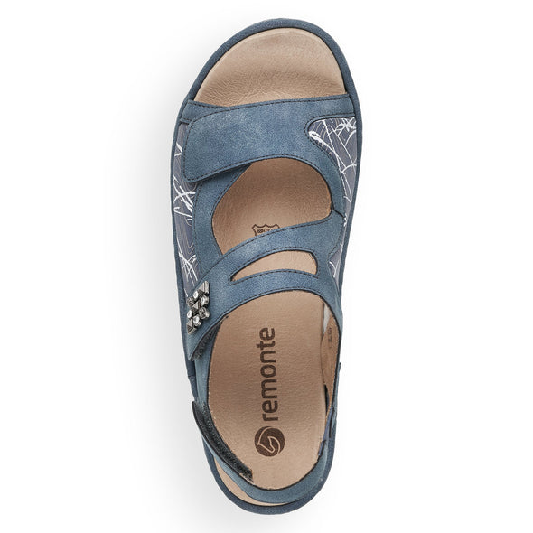 Remonte D7647-16 Blue Combi Open Toe Velcro Strap Sandals