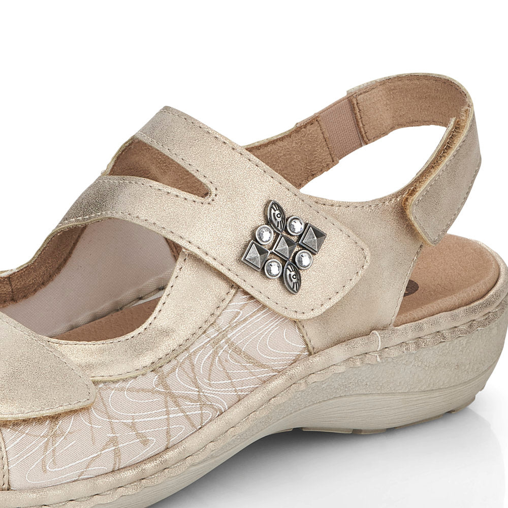 Remonte D7647-94 Gold/Beige Combi Open Toe Velcro Strap Sandals