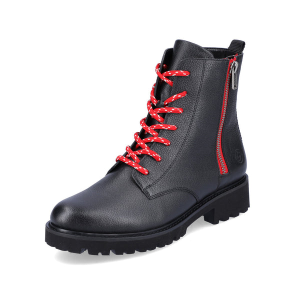 Remonte D8698-01 Black Boots with Red or Black Laces