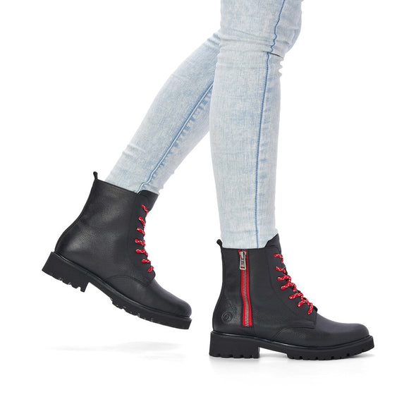 Remonte D8698-01 Black Boots with Red or Black Laces