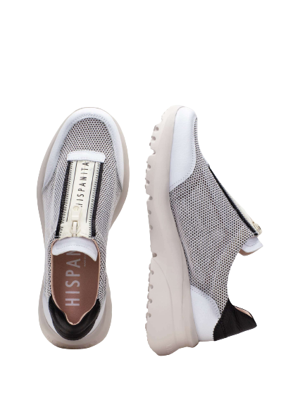 Hispanitas HV232605 White & Black Combi Sneakers with Front Zip