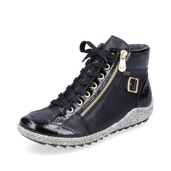 Rieker L7503-00 Tex Black Boots with Gold Detailing