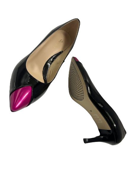 Sempre L7989/442 Black & Fushia Pink Patent Heels