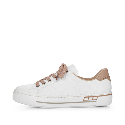Rieker L88W2-80 White and Beige Trim Quilted Sneakers