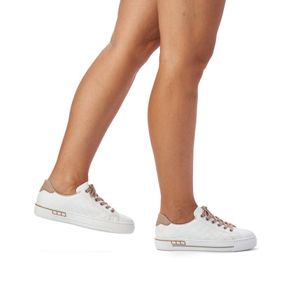 Rieker L88W2-80 White and Beige Trim Quilted Sneakers