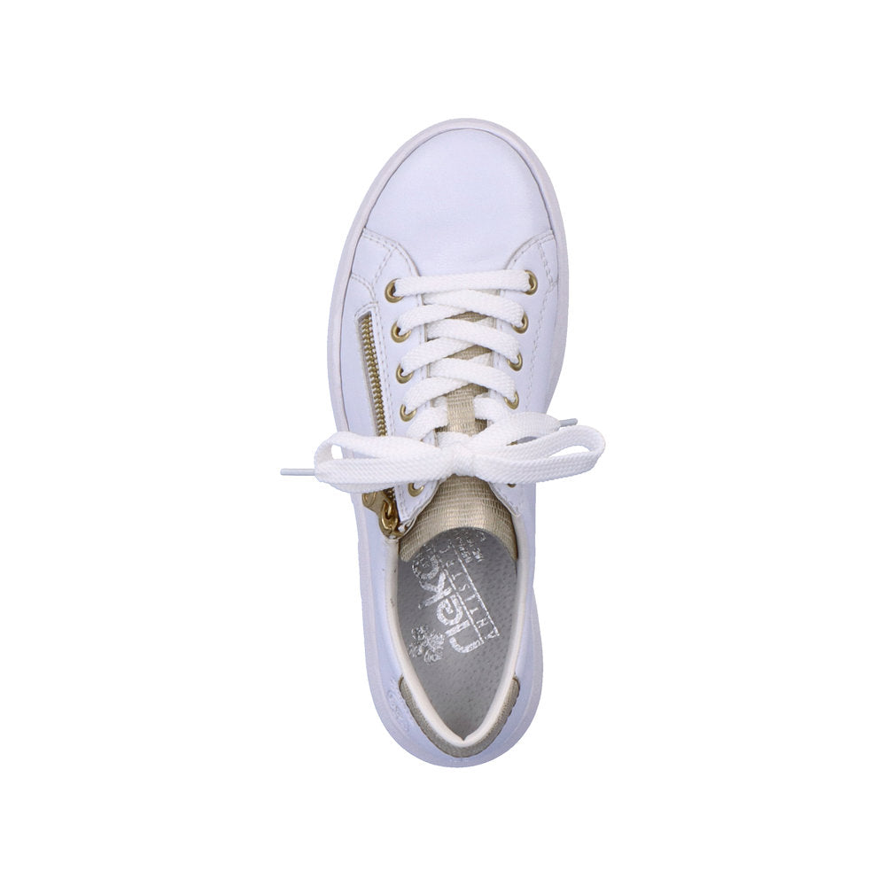 Rieker M1921-80 White & Light Gold Sneakers with Zip