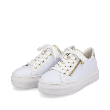 Rieker M1921-80 White & Light Gold Sneakers with Zip
