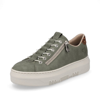 Rieker M1952-52 Green Sneakers with Zip & Leopard Heel