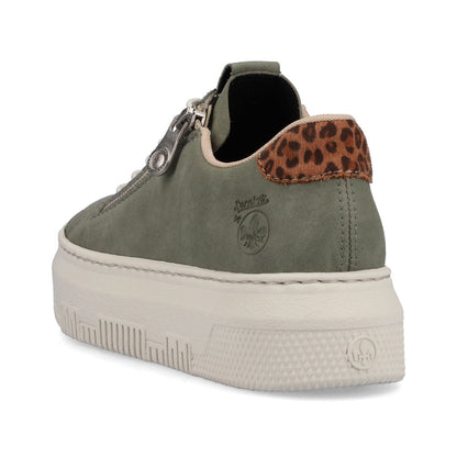 Rieker M1952-52 Green Sneakers with Zip & Leopard Heel