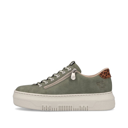 Rieker M1952-52 Green Sneakers with Zip & Leopard Heel