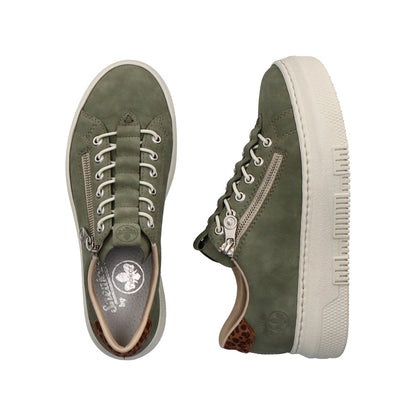 Rieker M1952-52 Green Sneakers with Zip & Leopard Heel