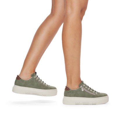 Rieker M1952-52 Green Sneakers with Zip & Leopard Heel