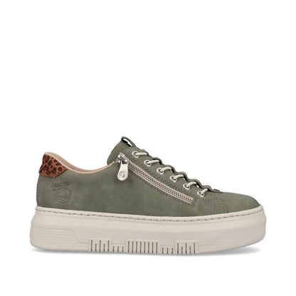 Rieker M1952-52 Green Sneakers with Zip & Leopard Heel