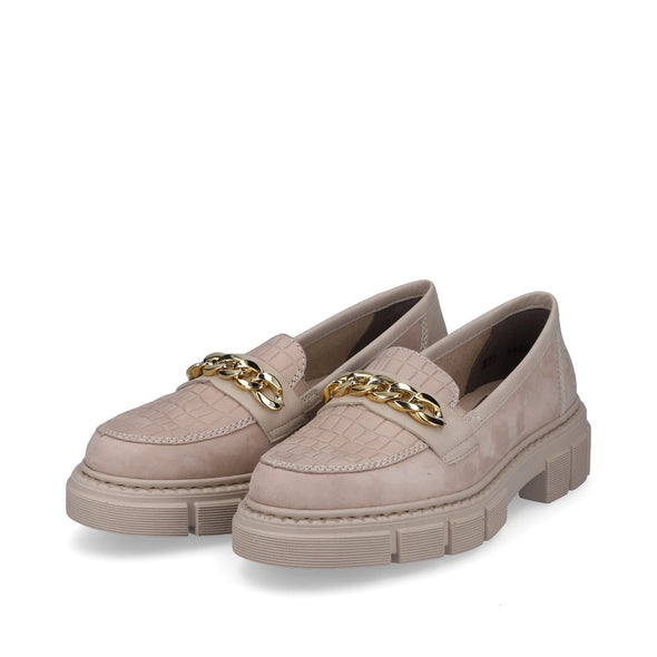 Rieker M3865-60 Beige Slip On Shoes with Chain