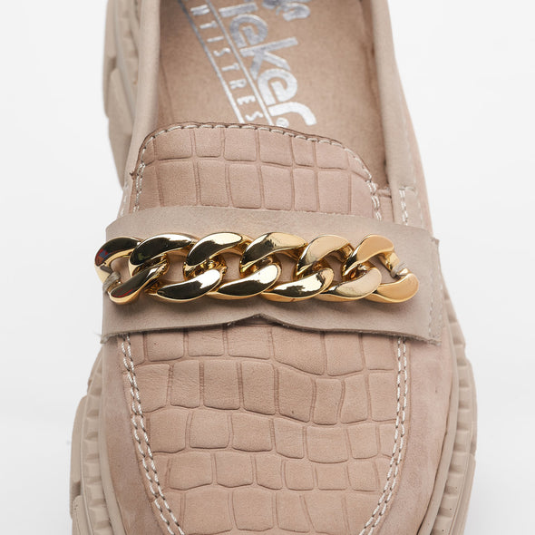 Rieker M3865-60 Beige Slip On Shoes with Chain