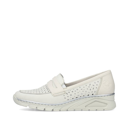 Rieker N3356-80 White Perforated Slip On Shoes with Wedge Heel