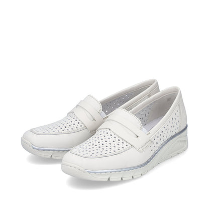 Rieker N3356-80 White Perforated Slip On Shoes with Wedge Heel
