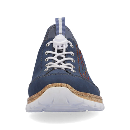 Rieker N42T0-14 Blue Multi Stitch Sneakers with Elastic Speed Lacing
