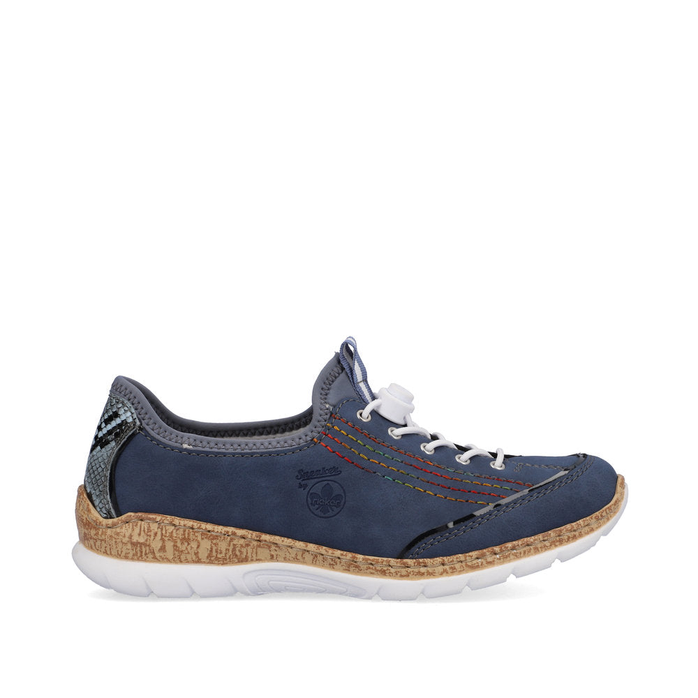 Rieker N42T0-14 Navy Blue Multi Stitch Sneakers with Elastic Speed Lacing