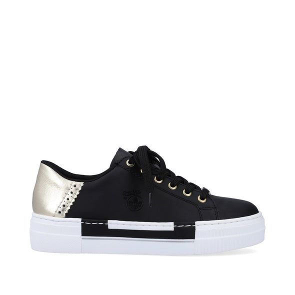 Rieker N4931-00 Black Sneakers with Light Gold Heel Detailing