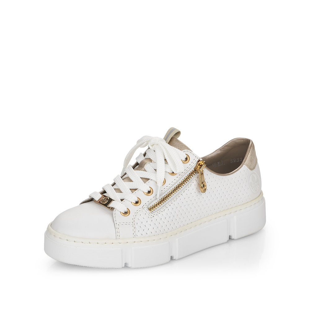 Rieker N5932-80 White Sneakers with Gold Detailing