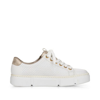 Rieker N5932-80 White Sneakers with Gold Zip & Gold Back