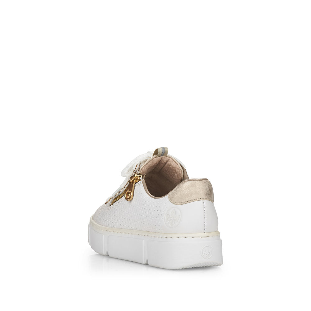 Rieker N5932-80 White Sneakers with Gold Zip & Gold Back