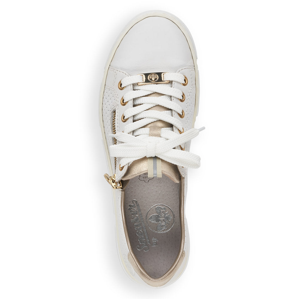 Rieker N5932-80 White Sneakers with Gold Detailing