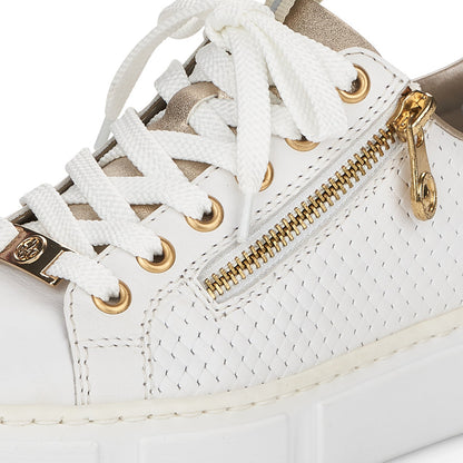 Rieker N5932-80 White Sneakers with Gold Zip & Gold Back