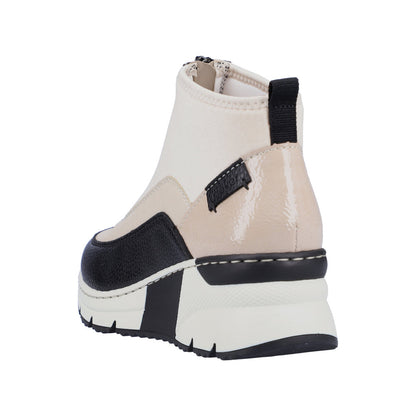 Rieker N6352-60 Cream, Beige & Black Ankle Boots with Middle Zip