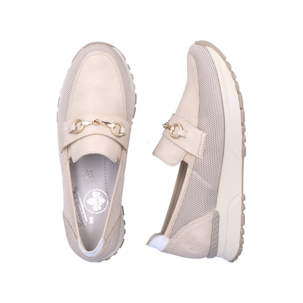Rieker N7455-60 Beige G Fit Combi Slip On Moccasins