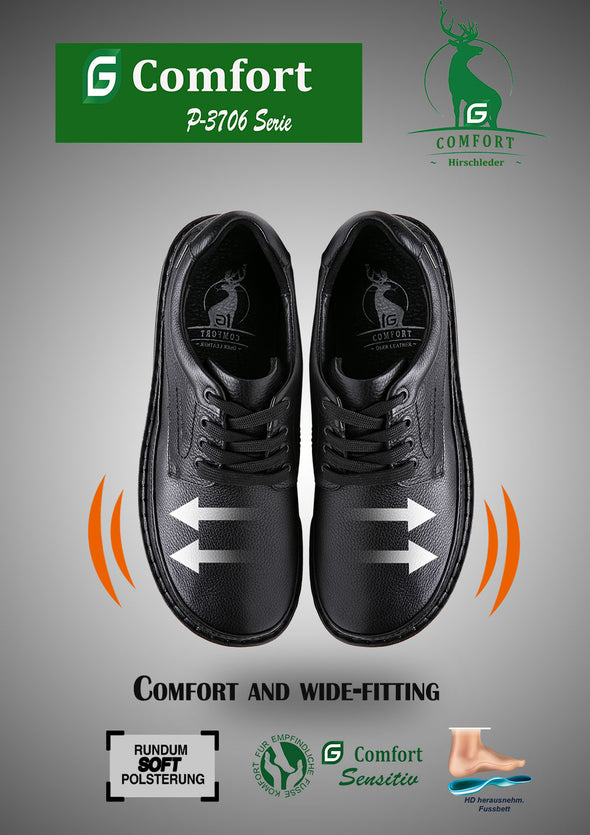 G Comfort P-3706 S Black Lace Up Runner Water Resistant