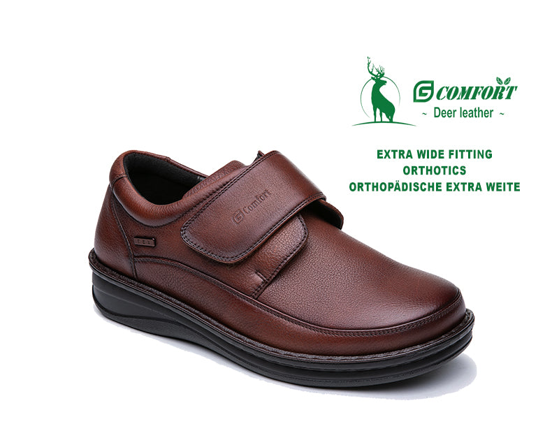 G Comfort P-3708 Cognac Tan Velcro Extra Width Shoes
