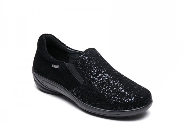 G Comfort P-9519 Black Sparkle Shiny Stretchy Tex Slip On Shoes