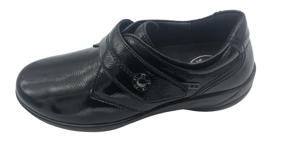 G Comfort P-9520 Black Patent Shoes with Velcro Strap