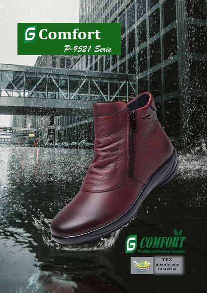 G Comfort P-9521 Wine Burgundy Leather  Ankle Boots