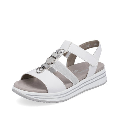 Remonte R2962-80 White & Silver Sandals with Slingback Strap