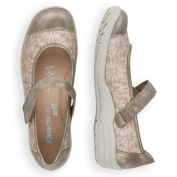 Remonte R7627-93 Beige/Pearl Metallic Multi Velcro Casual Shoes