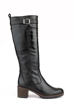 Desiree Shoes Rosy1 Diana Black Knee High Boots with Brown Heel