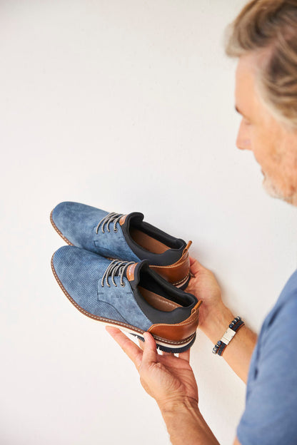 Rieker 14450-14 Denim Blue Pinhole & Black Combi Slip On Shoes