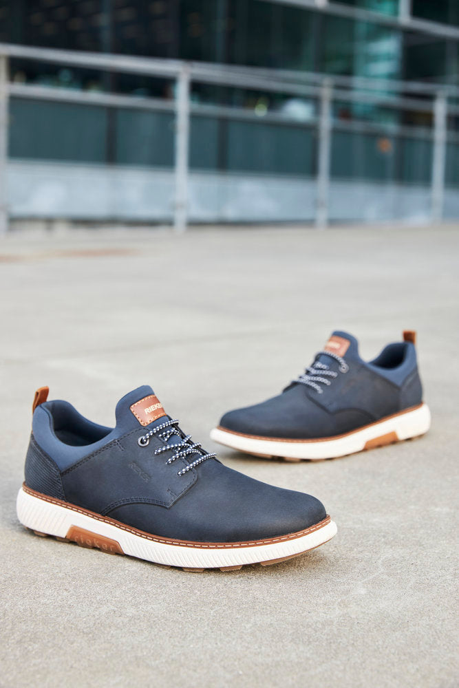 Rieker B3360-14 Navy Slip On Sneakers with Tan Details