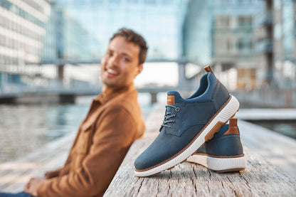 Rieker B3360-14 Navy Slip On Sneakers with Tan Details