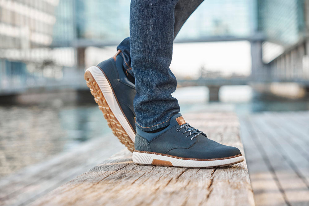 Rieker B3360-14 Navy Slip On Sneakers with Tan Details