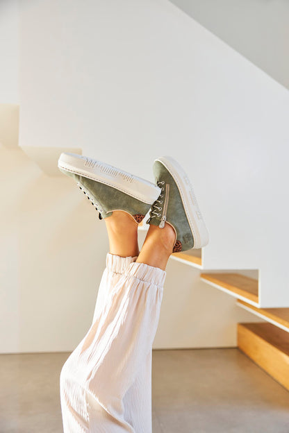 Rieker M1952-52 Green Sneakers with Zip & Leopard Heel