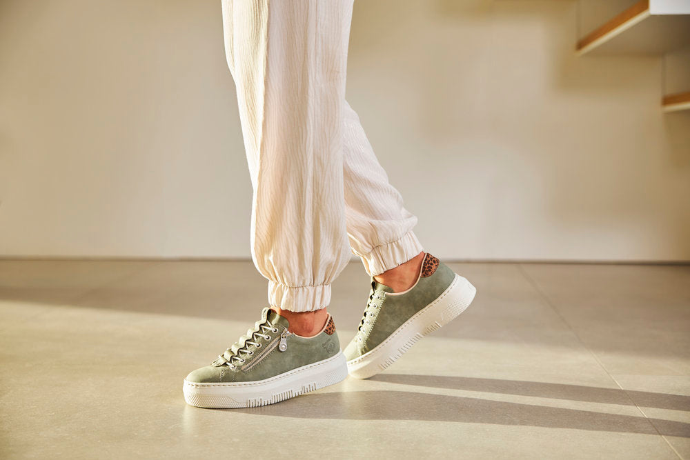 Rieker M1952-52 Green Sneakers with Zip & Leopard Heel